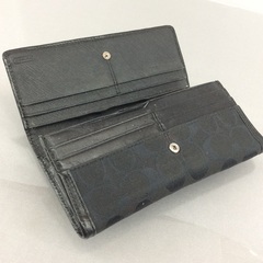 COACH コーチ 黒レザー×シグネチャー 長財布の画像