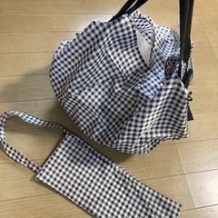 たたみ方簡単ビッグエコバッグ　白黒　鎌倉スワニー仕様　傘袋(おま...