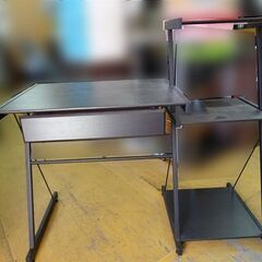 メーカー不明■収納棚付きデスク■パソコンデスク ブラック木目 机...