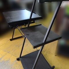 メーカー不明■収納棚付きデスク■パソコンデスク ブラック木目 机 収納 引出し付き の画像