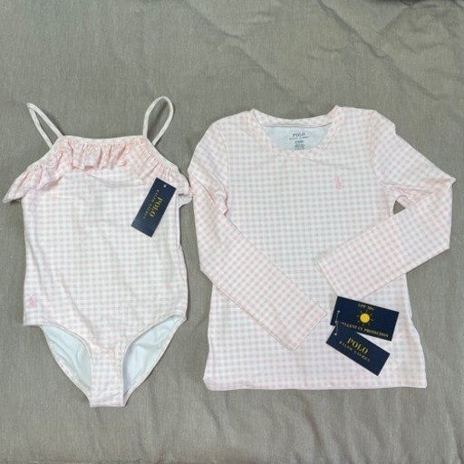 Ralph Lauren 新品 女の子 120cm ワンピース 水着 ラッシュガード フリル ピンク ギンガムチェック セット ブランド6歳