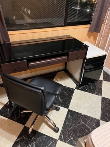 ※引取決定【お得！3点セット】PCデスク　w120 ＋オフィスワゴン＋チェア