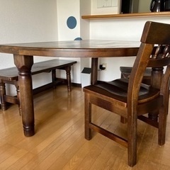 ダイニングテーブルセット　木半月アンティーク4人掛け