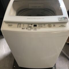 Y　2021年製　AQUA アクア 全自動洗濯機 洗濯/脱水容量：8.0kg クリアガラストップ 簡易乾燥機能付き洗濯機 ホワイト AQW-GV80J