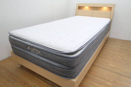 値引き♪展示品、ほぼ新品、Nスリープ/H3-CR/ポケットコイル/シングル/LED照明,棚付