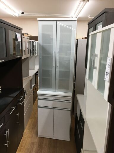 松田家具 食器棚 ロジャー ホワイト H206×W60×D46 クリーニング済み KJ724