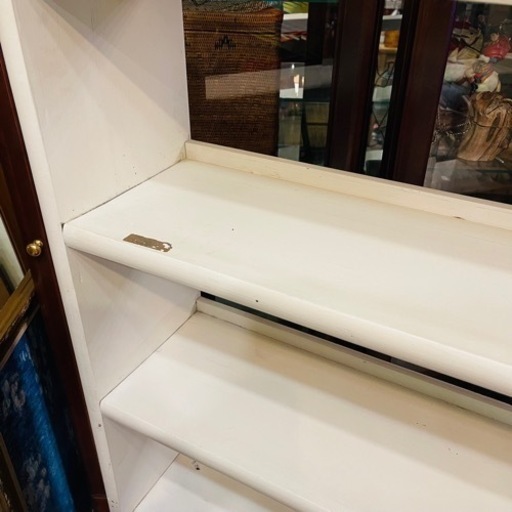 《売約済》【品川区リサイクルショップ / 配送無料エリアあり】 時代　ビンテージ　古書棚　本棚　木製　アンティーク　レトロ　昭和　大正　書類入れ　書類　大型　大判　書棚　ブックケース　 ラワン　オフホワイト　塗装　シャビー　検　フランス