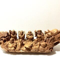 七福神 龍船 宝船 木製 天然木 一本木 一刀彫 木彫り 置き物 招福 大型 骨董品 古美術品 伝統 インテリア コレクション