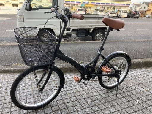 【20インチ折りたたみ】6段変速付　前カゴ、グリップ新品❗️ブラック/ブラウン　若林自転車　唐崎店　SALE中❗️