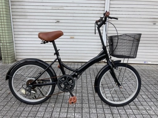 【20インチ折りたたみ】6段変速付　前カゴ、グリップ新品❗️ブラック/ブラウン　若林自転車　唐崎店　SALE中❗️
