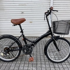 【20インチ折りたたみ】6段変速付　前カゴ、グリップ新品❗️ブラック/ブラウン　若林自転車　唐崎店　SALE中❗️