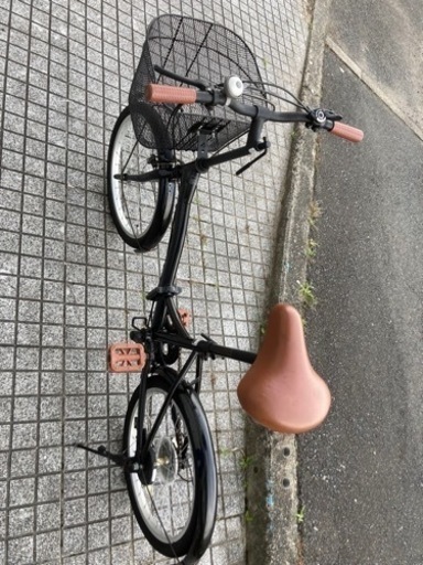 【20インチ折りたたみ】6段変速付　前カゴ、グリップ新品❗️ブラック/ブラウン　若林自転車　唐崎店　SALE中❗️