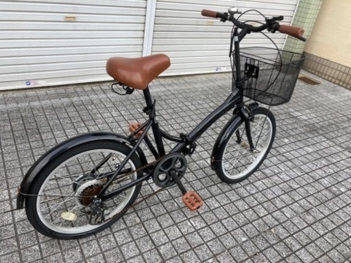 【20インチ折りたたみ】6段変速付　前カゴ、グリップ新品❗️ブラック/ブラウン　若林自転車　唐崎店　SALE中❗️