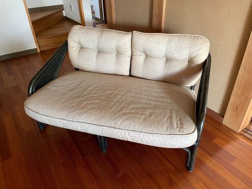 【R-147】  籐 ソファ 2人掛け クッション付 アジアン家具