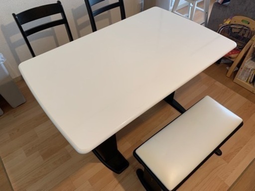 ダイニングテーブルセット 白天板ダークブラウン脚 120cm x 75cm