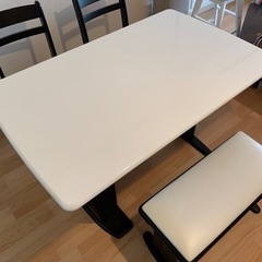 ダイニングテーブルセット 白天板ダークブラウン脚 120cm x...