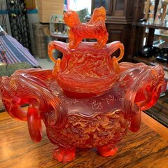 中国美術 青花 染付 龍　獅子三足 香炉　骨董　アンティーク　手描き染付大香炉 アンティーク/香炉/中国美術/獅子/オブジェ
