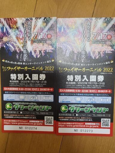 グリーンランド 特別入場券 2枚 1200円