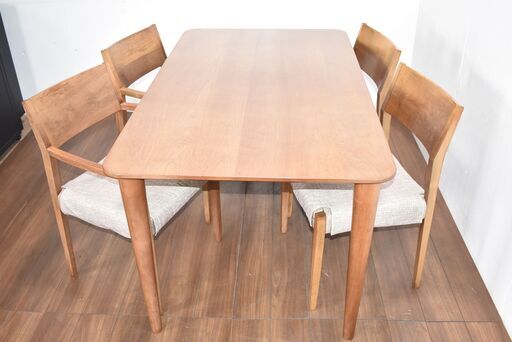 【みんオク2/19】≪zy549≫柏木工 4人用 ダイニングセット W407-03 テーブル/椅子 布張り カバー付き 4脚 ウォールナット材 40708-01