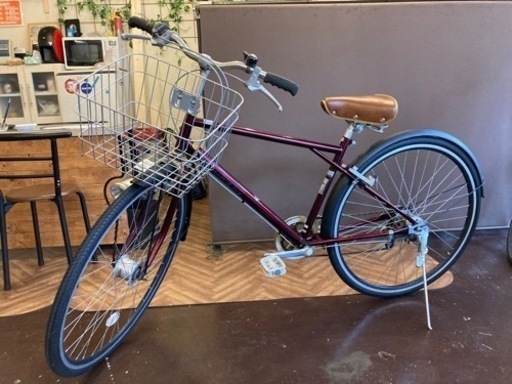 取引中【タイヤ新品！】オートライト　6段変速　27インチ自転車　ワインレッド