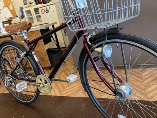 取引中【タイヤ新品！】オートライト　6段変速　27インチ自転車　ワインレッド