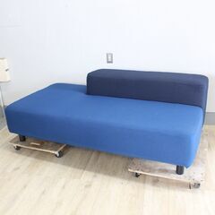 T139) MUJI 2P ソファベンチ本体 ソファ チェア オーク ファブリック 椅子 無印良品 家具 インテリア ブルー 青 