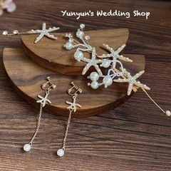 新品　マリン ヘアアクセサリー ヘッドドレス イヤリング　セット結婚式 ウェディングの画像