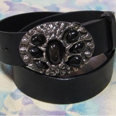 イタリア製 HIGH STREET 宝飾バックル 牛革ベルト