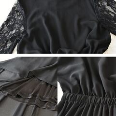 Lace Ladies★フレアーミモレ丈ワンピース★濃紺Mサイズの画像