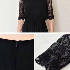 Lace Ladies★フレアーミモレ丈ワンピース★濃紺Mサイズの画像