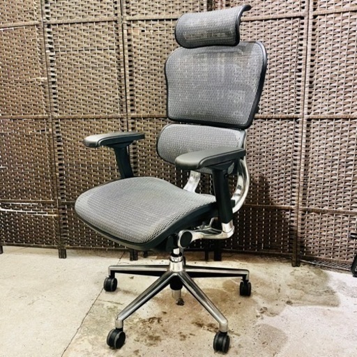 【売約済み】 エルゴヒューマン　ベーシック　basic  メッシュ　背面メッシュ　アルミポリッシュ　オフィスチェア　ヘッドレスト　取説付き　EH-HAM-HB-KM-10 EH-HAM　  検　座メッシュ KOKUYO ing コクヨ　イング　デスクチェア　OAチェア　事務椅子　ポリッシュ　OKAMURA オカムラ  Aeron Chairs ハーマンミラー hermanmiller アーロンチェア 　テレワーク　ランバーサポート　ハイタイプ　EHP-HAM 関家具 　pro プロ　在宅ワーク　腰痛