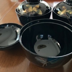 漆器 蓋つき汁椀 5客セットの画像