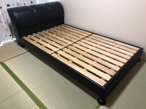 【日本製セミダブルベッドフレームのみ】PUレザーヘッドボード ブラック