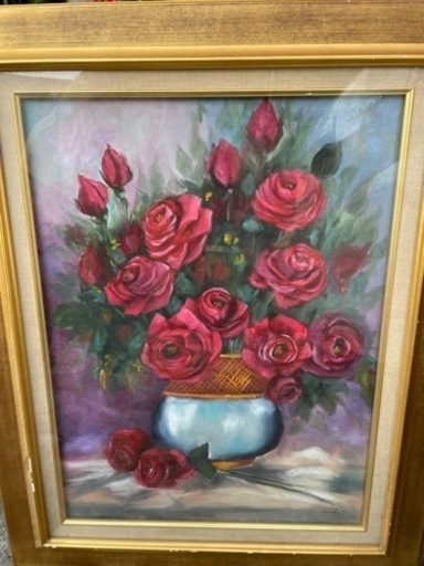 赤い薔薇　肉筆油絵