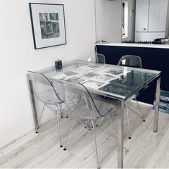 おしゃれ　ガラスダイニングテーブルの画像