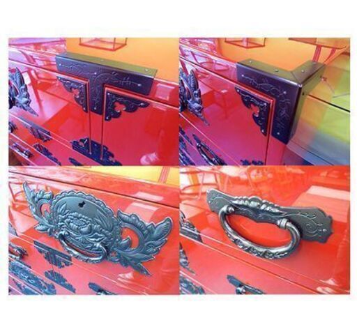 札幌【仙台箪笥 六段九杯 朱色漆塗り 牡丹】幅約104cm 高さ