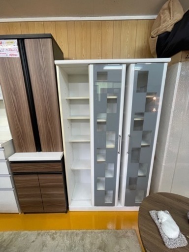 【リサイクルサービス八光　田上店　配達・設置OK】ホワイト　本棚　可動棚ガラス扉付き