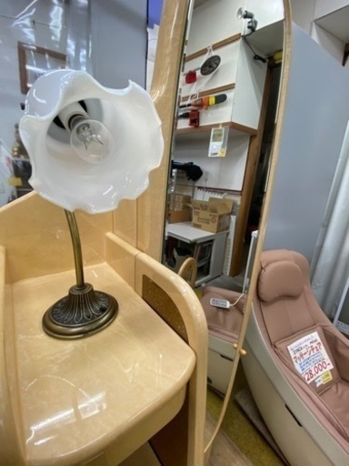 ドレッサー 一面鏡 木製 ライト付