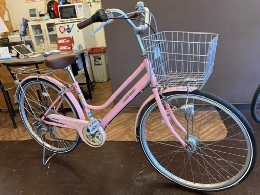 【LEDオートライト】6段変速　26インチ自転車　ピンク