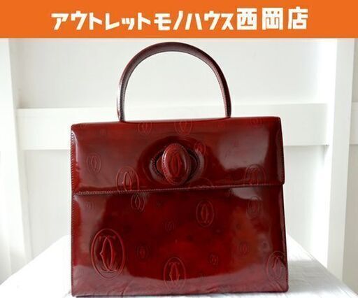 カルティエ Cartier ハッピーバースデー ハンドバッグ 手提げ ターンロック レザー エナメル ボルドー レディース 西岡店
