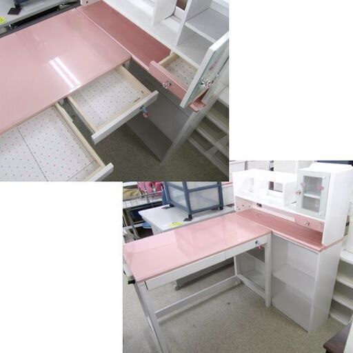 ピンクの学習机 女の子/子供用 コイズミ 棚ユニット式 ジュニア LED照明あり 札幌市北区屯田