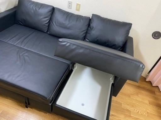 【美品】【人気商品】ソファーベッド　黒　レザー　ニトリ