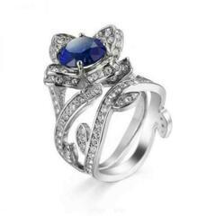 j→→→m11-4【最高の贈り物】 ◆ 51石 大粒 フラワー サファイアレディース ダイヤモンドリング 指輪 2ct 【プラチナ仕上】の画像