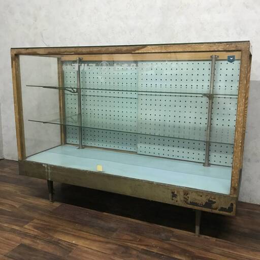 PH9/63　 木製ガラスショーケース 昭和レトロ 店舗什器 収納棚 棚 ヴィンテージ 雑貨 コレクション W121×D45.5×H91㎝