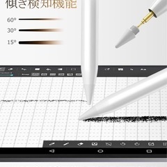【新品未使用】タッチペン iPad対応 ペンシル 傾き感知Pencil 高精度高感度 スタイラスペン 軽量 極細ペン先 パームリジェクション機能　LED電量表示 2018年以降Apple iPad (ホワイト)の画像