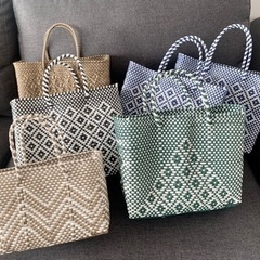 【新品】メルカドバッグ 緑×白の画像