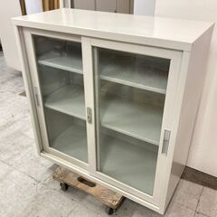 中古　良品　引き違い書庫　3段　ガラス書庫　スチール書庫　書庫　...
