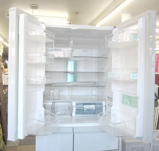 日立 475L 2010年製 冷凍冷蔵庫 R-SF48ZM ホワイト  6ドア「まんなか冷凍室」自動製氷 HITACHI/札幌 北20