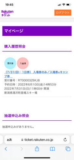 フジロックフェスティバル　チケット　2022/7/31