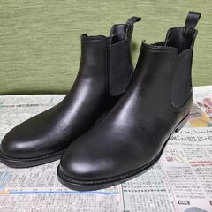 メンズ レインブーツ 革 ブラック 黒 革靴の画像